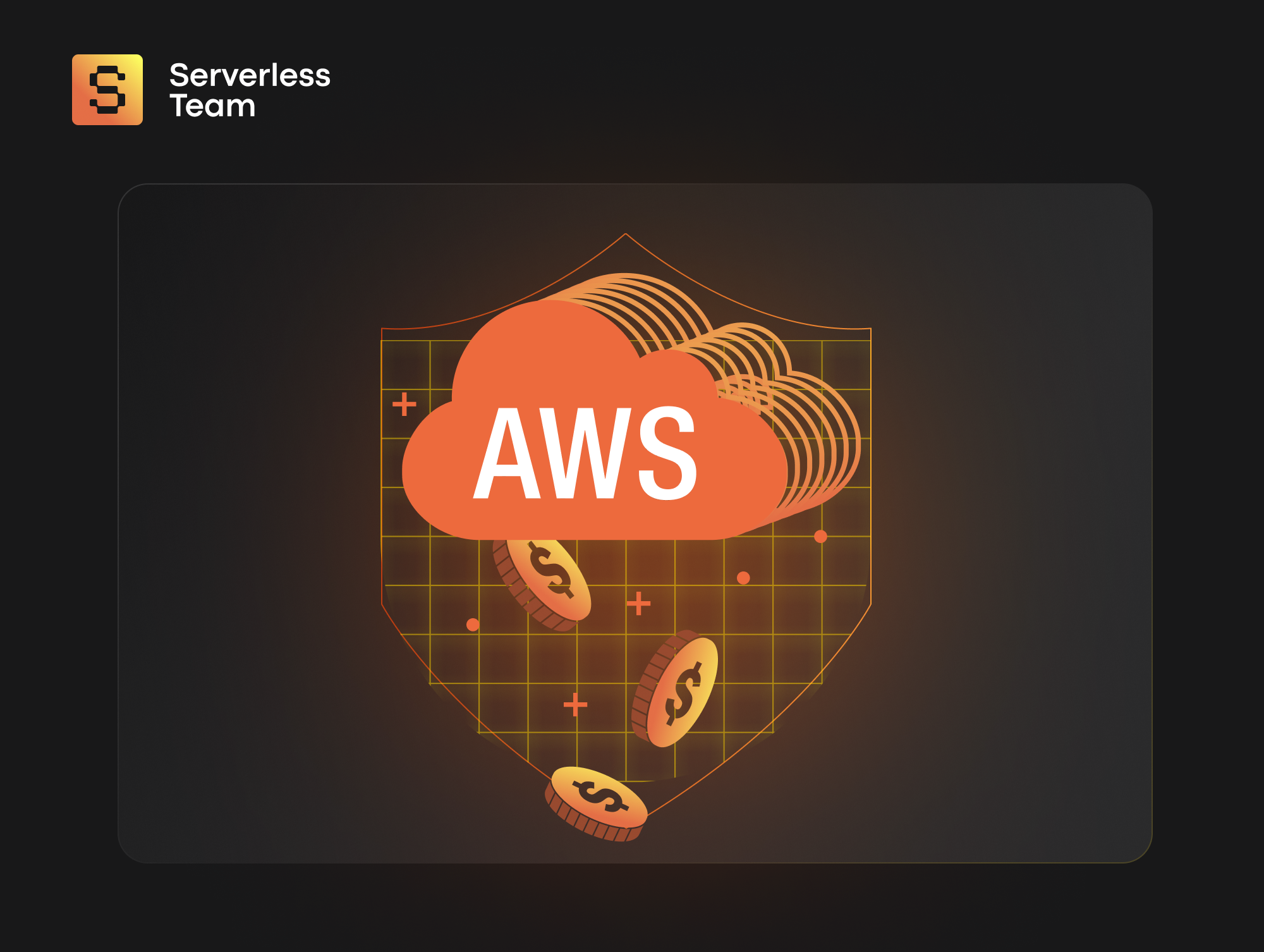 Coins falling out of the cloud that stands for AWS cloud provider. 