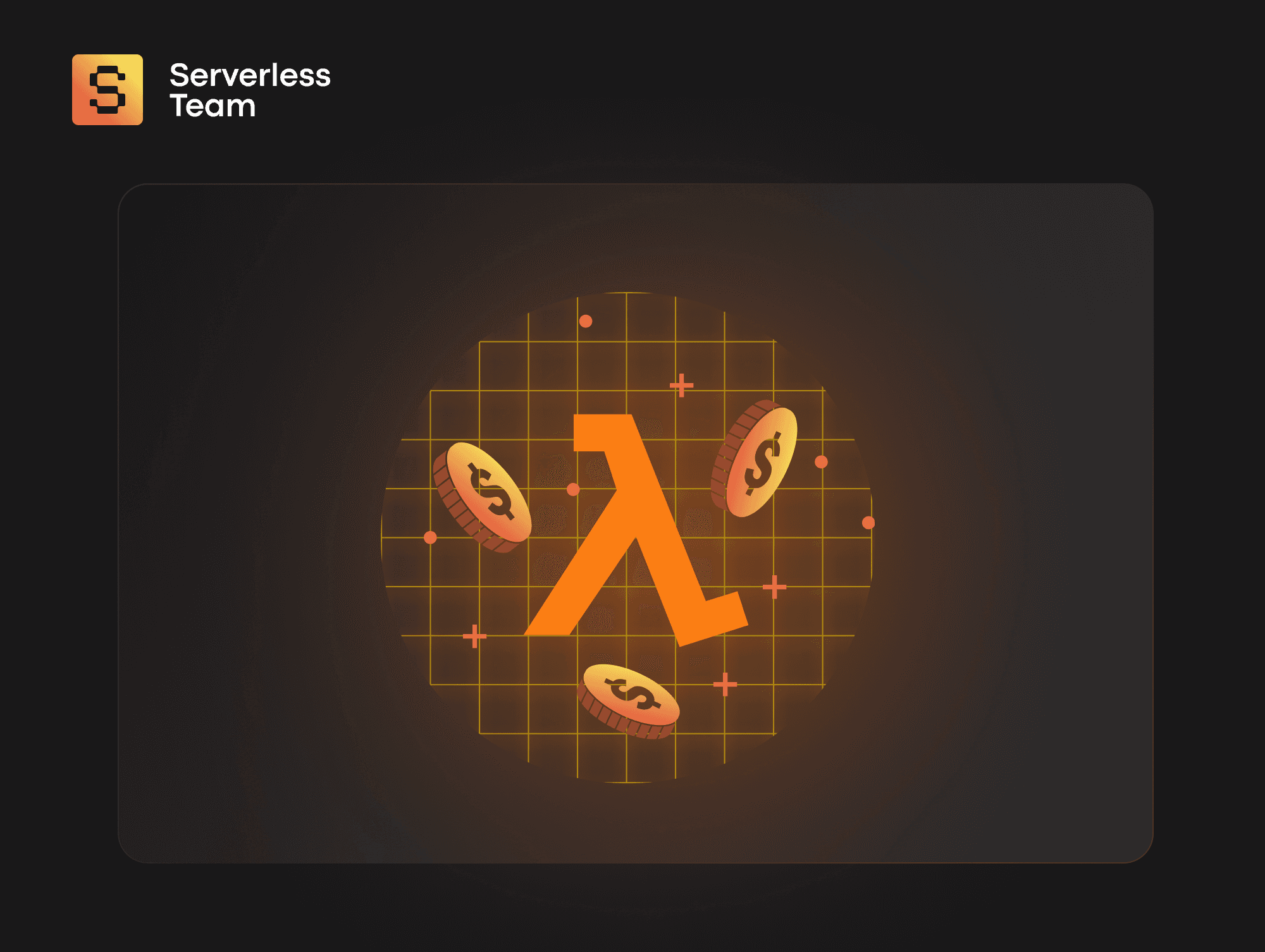 AWS Lambda and coins with a dollar sign on them.